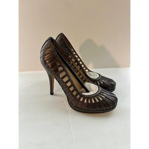 Talbots Pewter Leather Cutout Round Toe Heel Pumps, size 7B